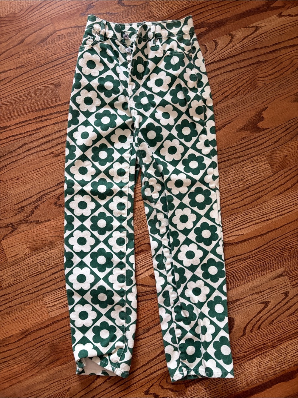 PacSun Green & White Floral Geo Print Pants